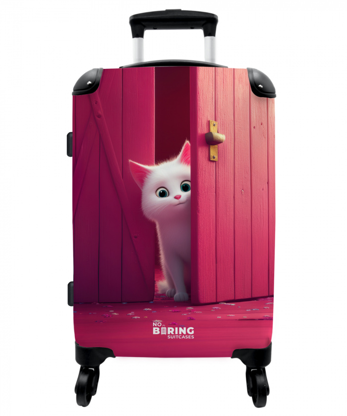 Witte kat gluurt door roze deur NBS - Medium koffer - Kinderen Unisex middel -3d