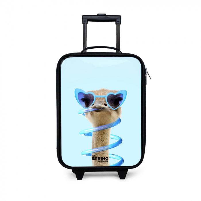 Sierk Struisvogel Blauw Kinderkoffer - Zwart klein -3d