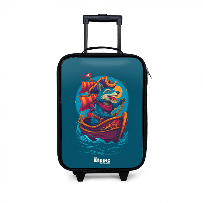 Piraten wasbeer op een boot Kinderkoffer - Zwart klein -3d