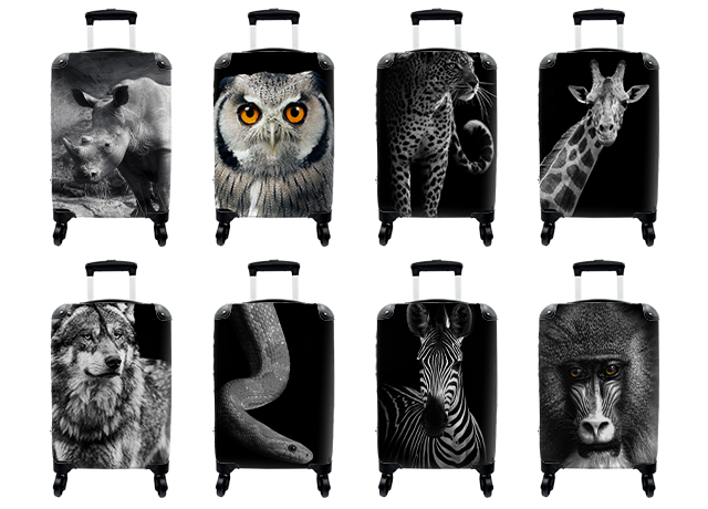 Koffers dieren zwart/wit