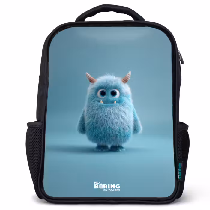 Kids backpack - Black - Blue fluffy monster with horns