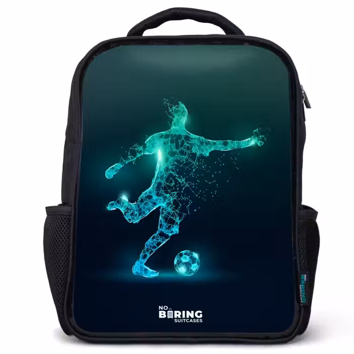 Kids backpack - Black - Soccer player forcefully kicks in digital form