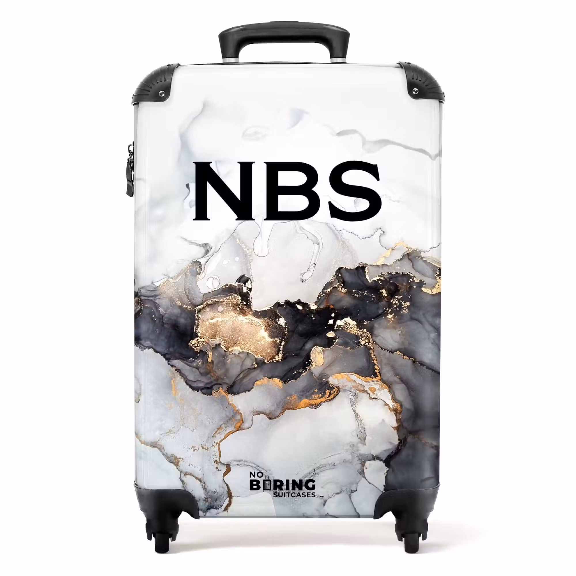 Suitcase - Black marble with white and gold