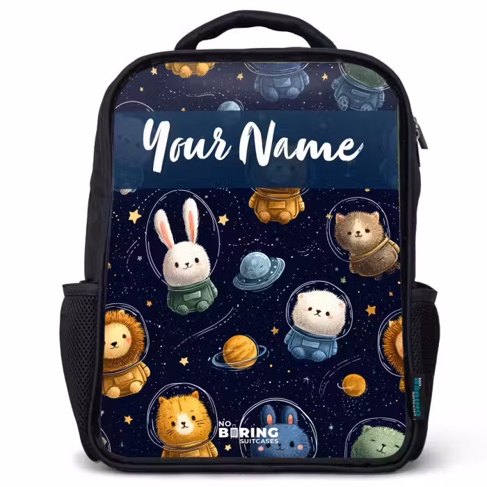 Kids backpack with name - Black - Animals - Astronaut - Planets - Stars