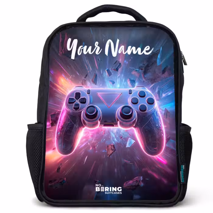 Kids backpack with name - Black - Controller - Neon - Game