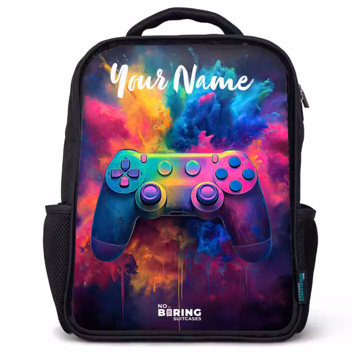 Kids backpack with name - Black - Game - Controller - Colorful - Explosion