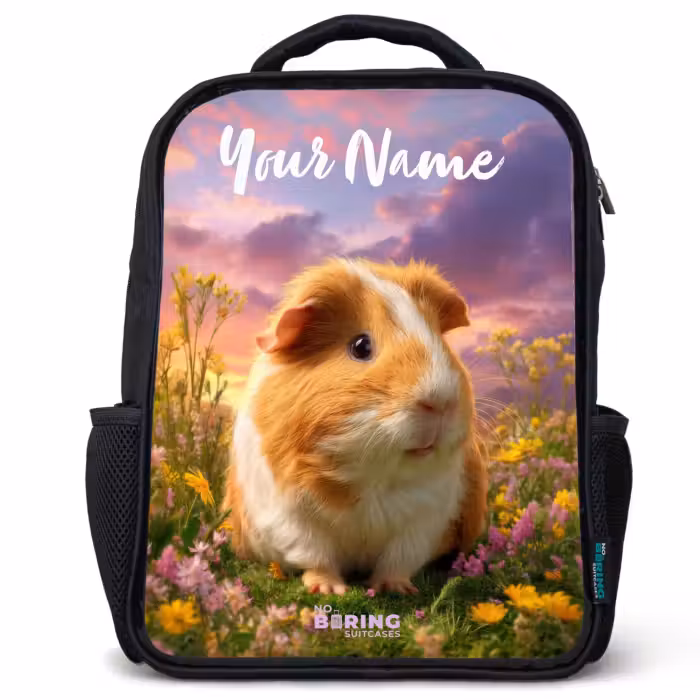 Kids backpack with name - Black - Guinea pig - Nature - Animal