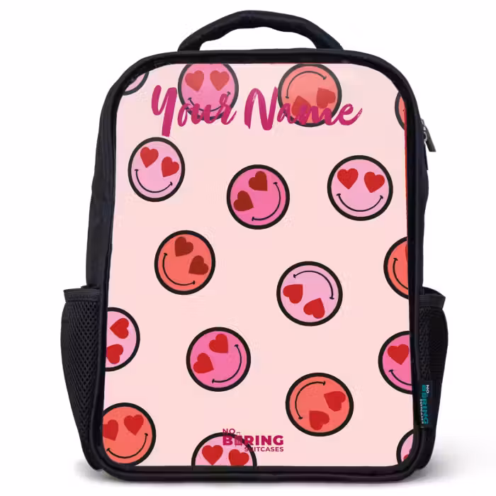 Kids backpack with name - Black - Heart - Smiley - Pattern