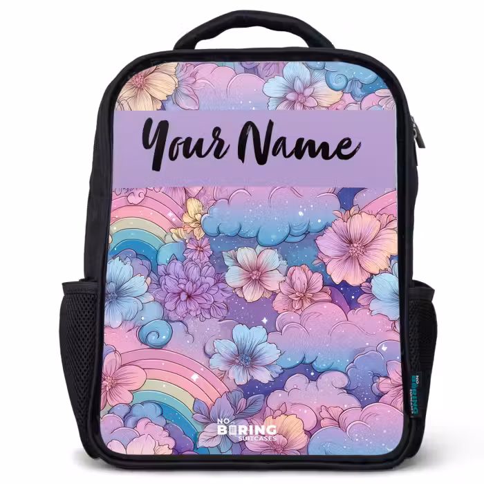 Kids backpack with name - Black - Rainbows - Flowers - Colorful