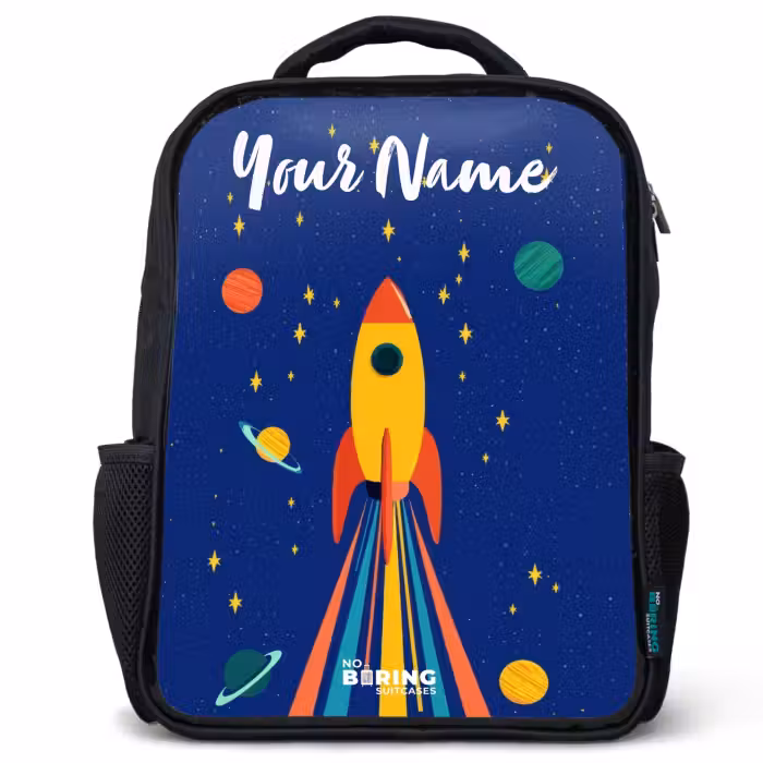 Kids backpack with name - Black - Rocket - Stars - Planet - Space