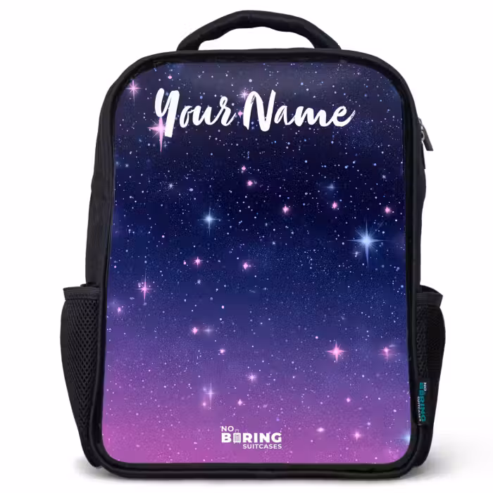 Kids backpack with name - Black - Stars - Galaxy - Blue - Pink