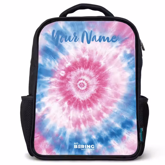 Kids backpack with name - Black - Tie dye - Abstract - Blue - Pink