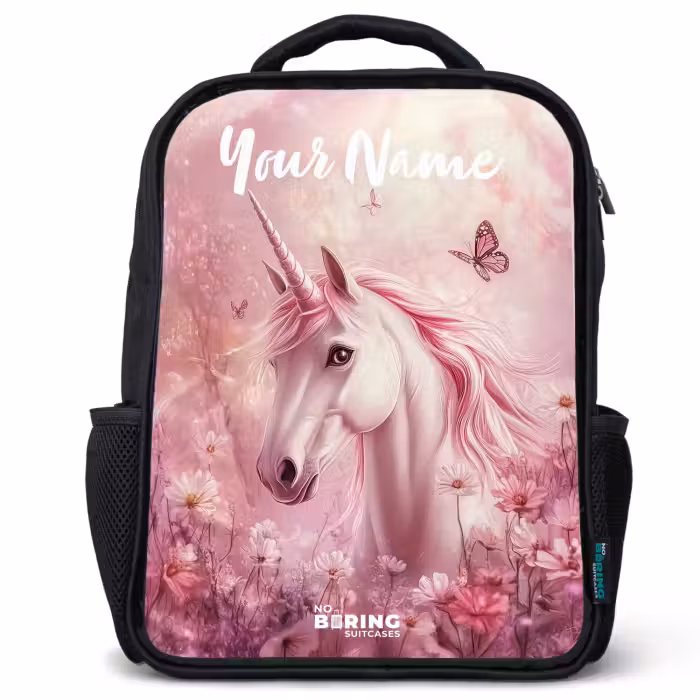 Kids backpack with name - Black - Unicorn - Pink - Butterfly - Flowers