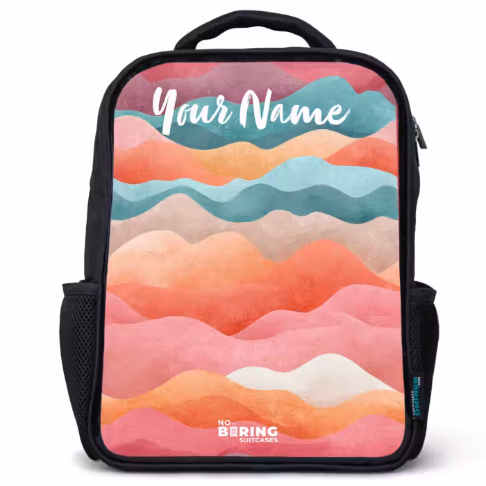 Kids backpack with name - Black - Waves - Colorful - Abstract