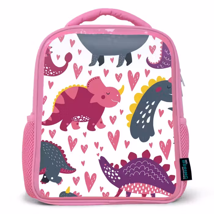 Kids backpack - Pink - Dino - Heart - Patterns - Pink - Girls - Dinosaur