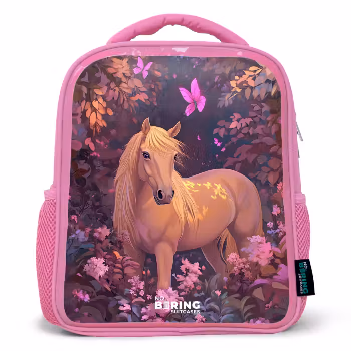 Kids backpack with name - Blue - Horse - Flowers - Purple - Butterfly
