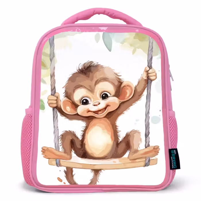 Kids backpack - Pink - Monkey - Animal - Children - Jungle