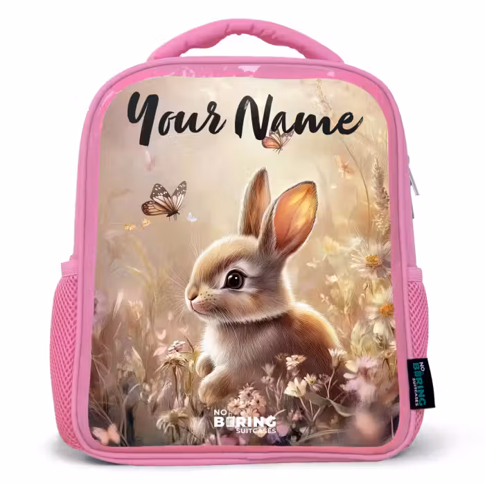 Kids backpack with name - Pink - Bunny - Brown - Flowers - Butterflies