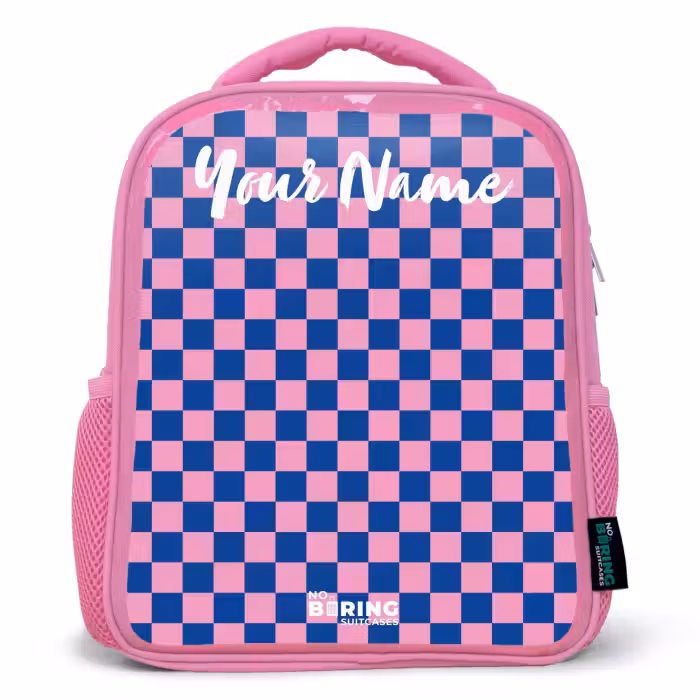 Kids backpack with name - Pink - Cubes - Blue - Pink