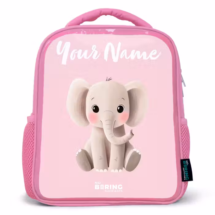 Kids backpack with name - Pink - Elephant - Gray - Baby - Trunk