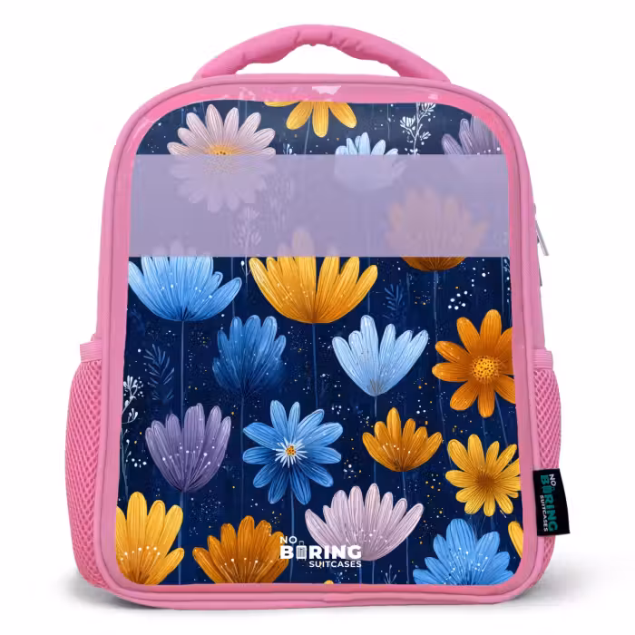 Kids backpack - Pink - Flowers - Pattern - Blue
