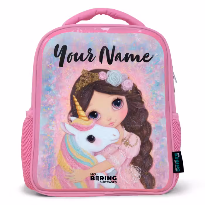 Kids backpack with name - Blue - Girl - Unicorn - Glitter