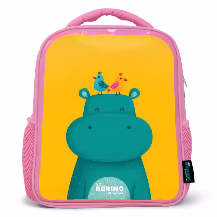 Kids backpack - Pink - Hippo - Birds - Yellow