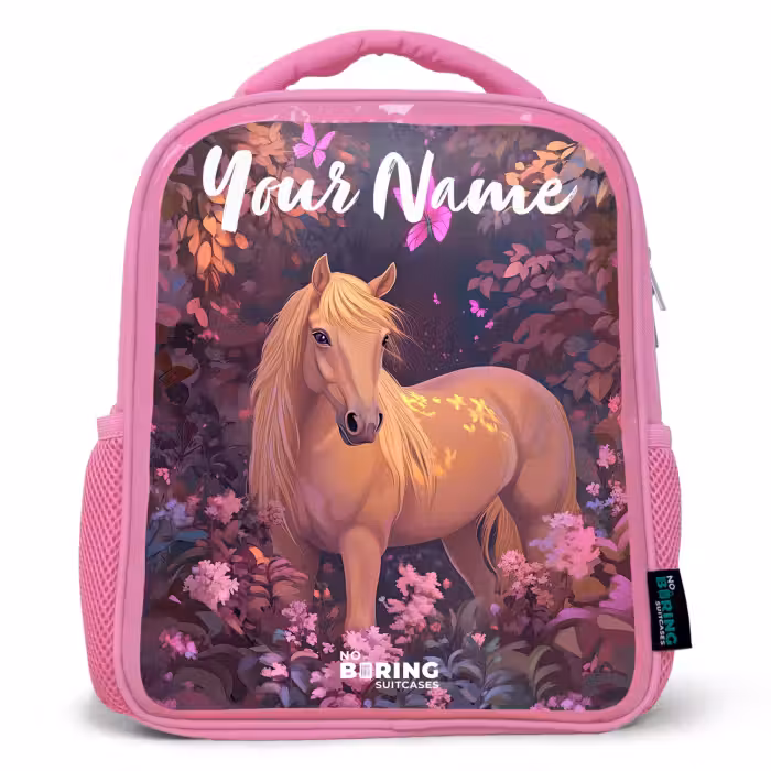 Kids backpack with name - Pink - Horse - Flowers - Purple - Butterfly