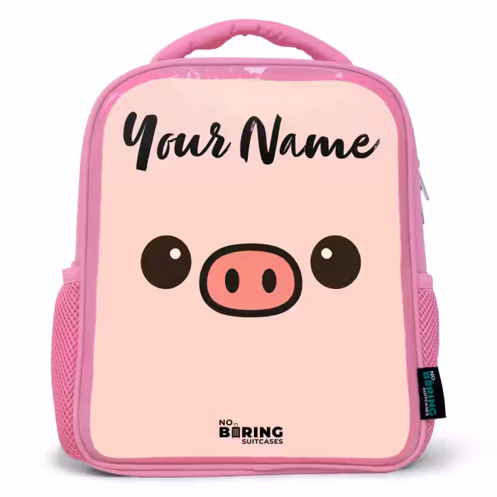 Kids backpack with name - Pink - Kawai - Pig - Pink