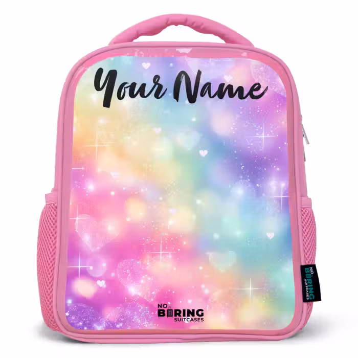 Kids backpack with name - Blue - Light - Rainbow - Hearts