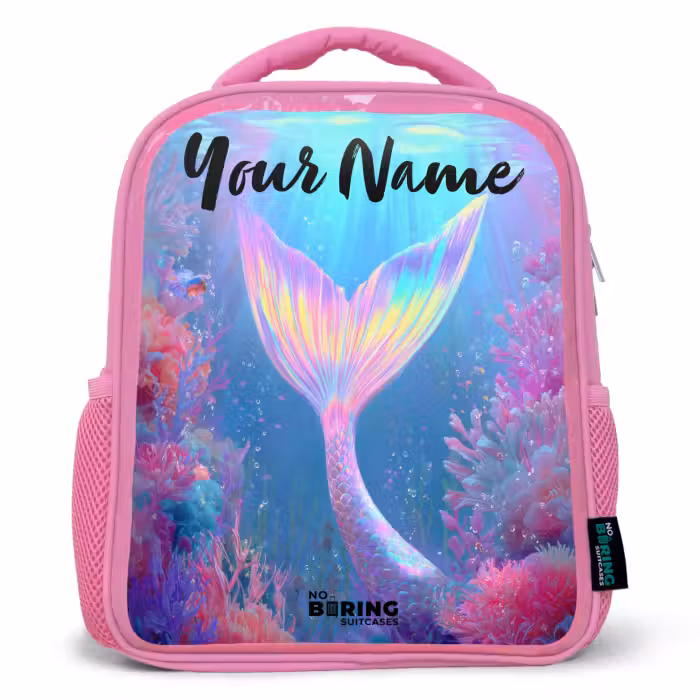 Kids backpack with name - Blue - Mermaid - Coral - Water