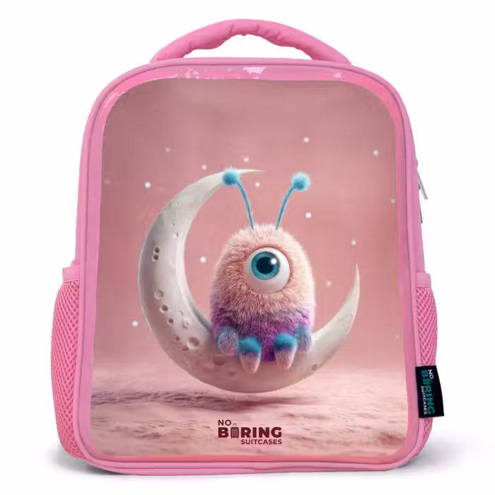 Kids backpack - Pink - Moon rocker with Fluffy Weasel