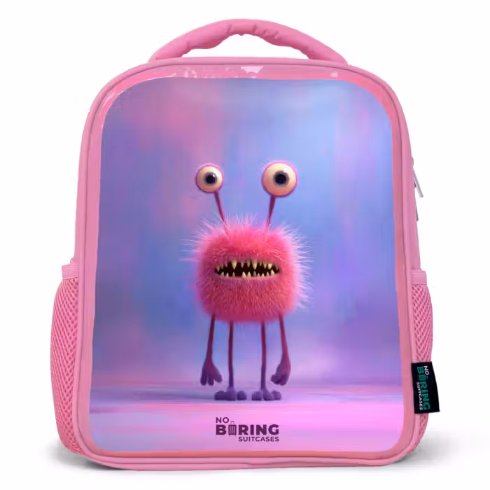 Kids backpack - Pink - Pink furry monster with big eyes