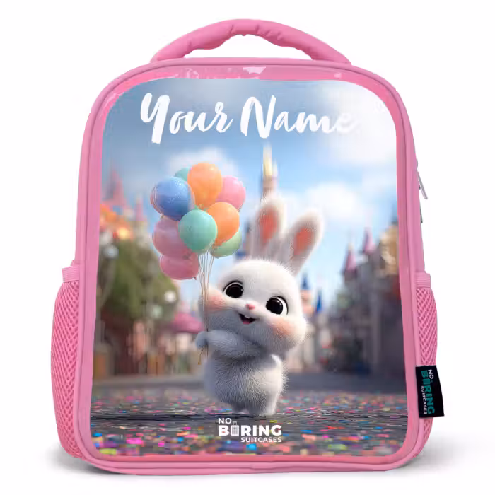 Kids backpack with name - Pink - rabbit - Balloons