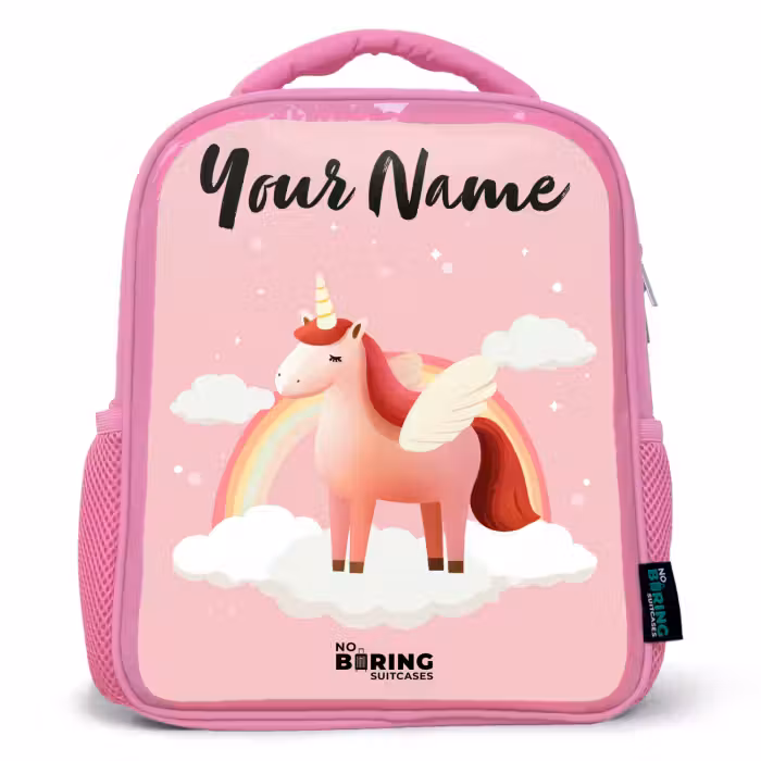 Kids backpack with name - Blue - Unicorn - Wings - Pink - Rainbow