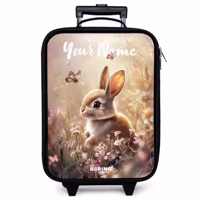Children's suitcase with name - Bunny - Brown - Flowers - Butterflies
