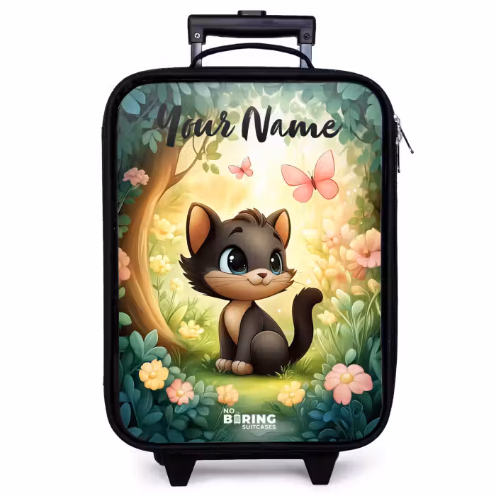 Children's suitcase with name - Cat - Butterfly - Flowers