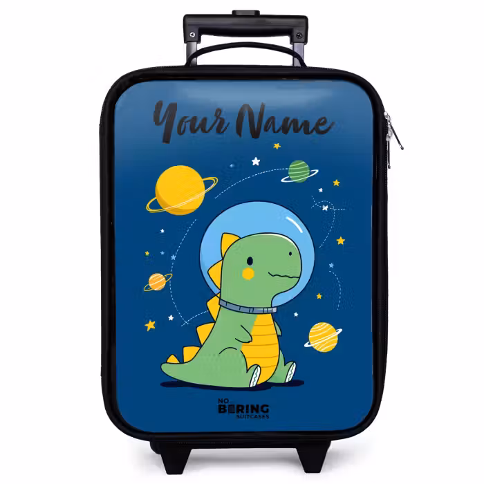 Children's suitcase with name - Dino - Planet - Star - Blue