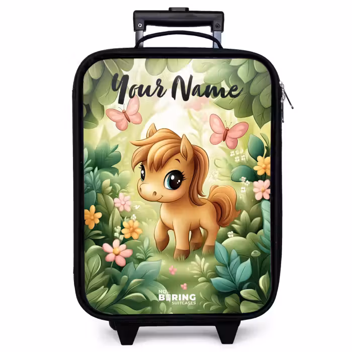 Children's suitcase with name - Horse - Flowers - Butterflies