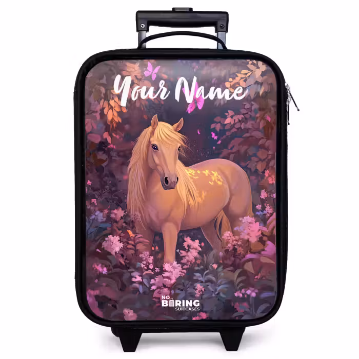 Children's suitcase with name - Horse - Flowers - Purple - Butterfly