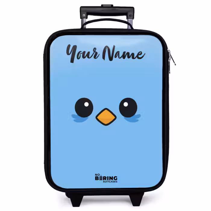 Children's suitcase with name - Kawai - Bird - Blue