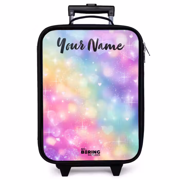Children's suitcase with name - Light - Rainbow - Hearts