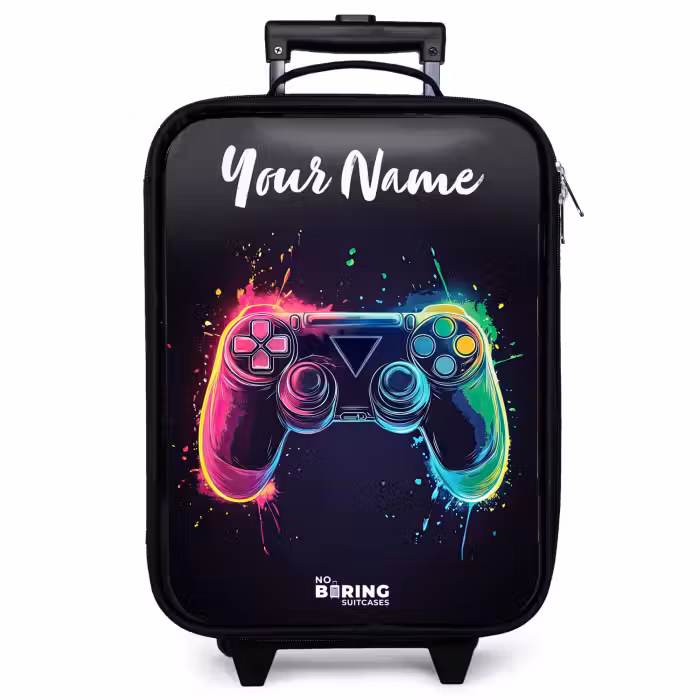 Children's suitcase with name - Neon - Controller - Paint splashes - Game
