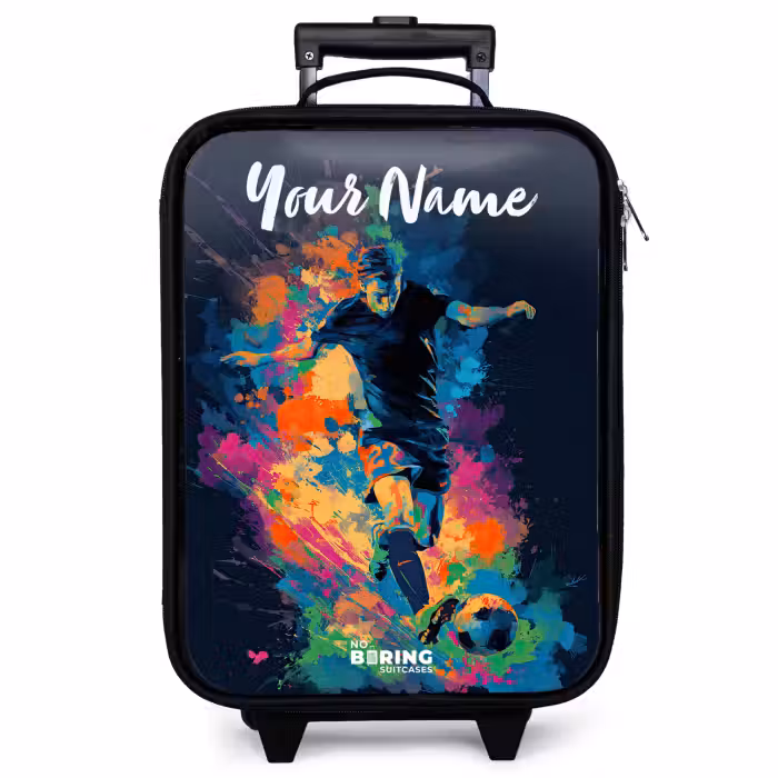 Children's suitcase with name - Neon - Footballer - Colorful