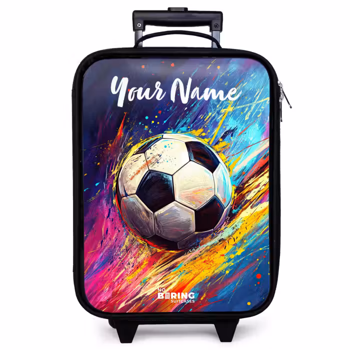 Children's suitcase with name - Neon - Soccer - Colorful