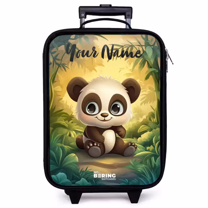 Children's suitcase with name - Panda - Bamboo Forest - Green