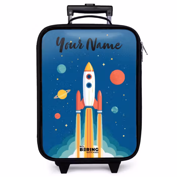 Children's suitcase with name - Rocket - Planet - Stars - Multicolored