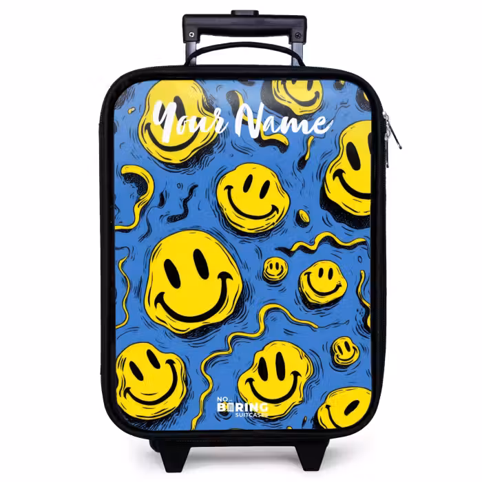 Children's suitcase with name - Smiley - Blue - Yellow