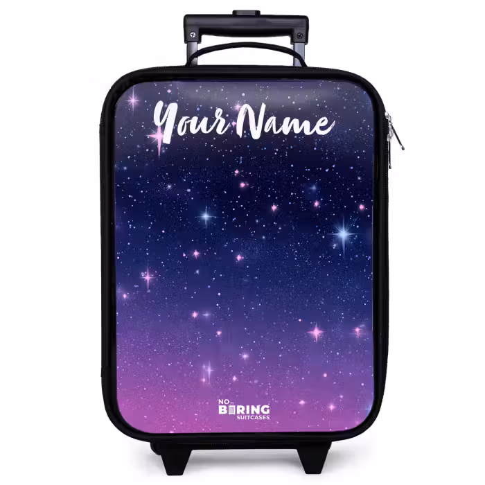 Children's suitcase with name - Stars - Galaxy - Blue - Pink