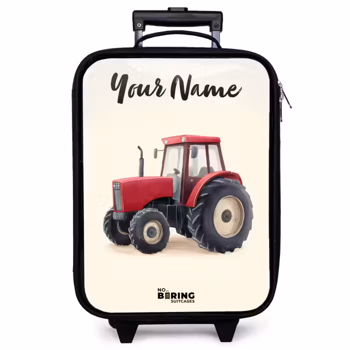 Children's suitcase with name - Tractor - Signed - Red